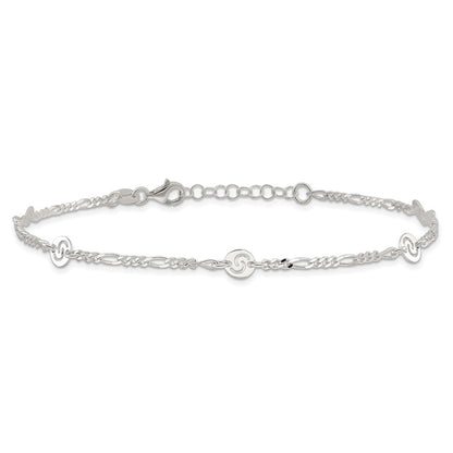 Sterling Silver Polished Swirl Disc 9In Plus 1In Ext. Anklet