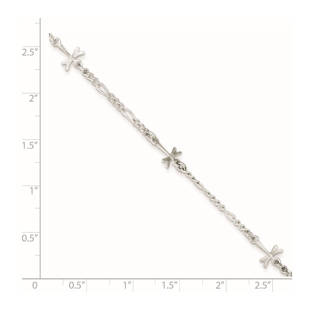 Sterling Silver Polished Dragonfly 8In Plus 1In Ext. Anklet