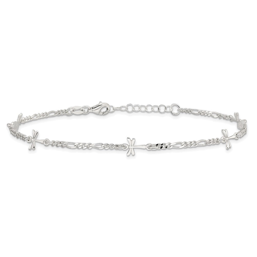 Sterling Silver Polished Dragonfly 8In Plus 1In Ext. Anklet