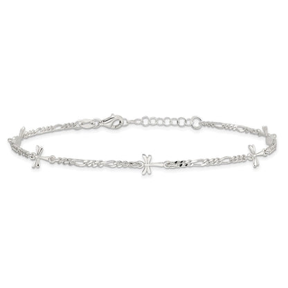 Sterling Silver Polished Dragonfly 8In Plus 1In Ext. Anklet