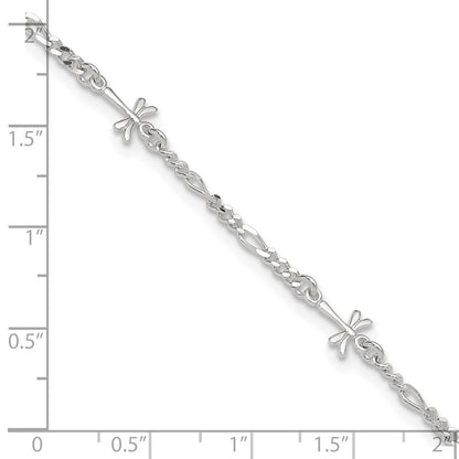 Sterling Silver Polished Dragonfly 8In Plus 1In Ext. Anklet