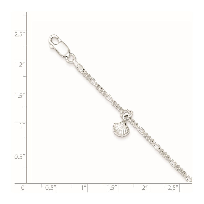 Sterling Silver Polished Shell 9In Plus 1In Ext. Anklet