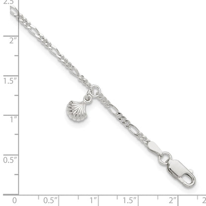 Sterling Silver Polished Shell 9In Plus 1In Ext. Anklet