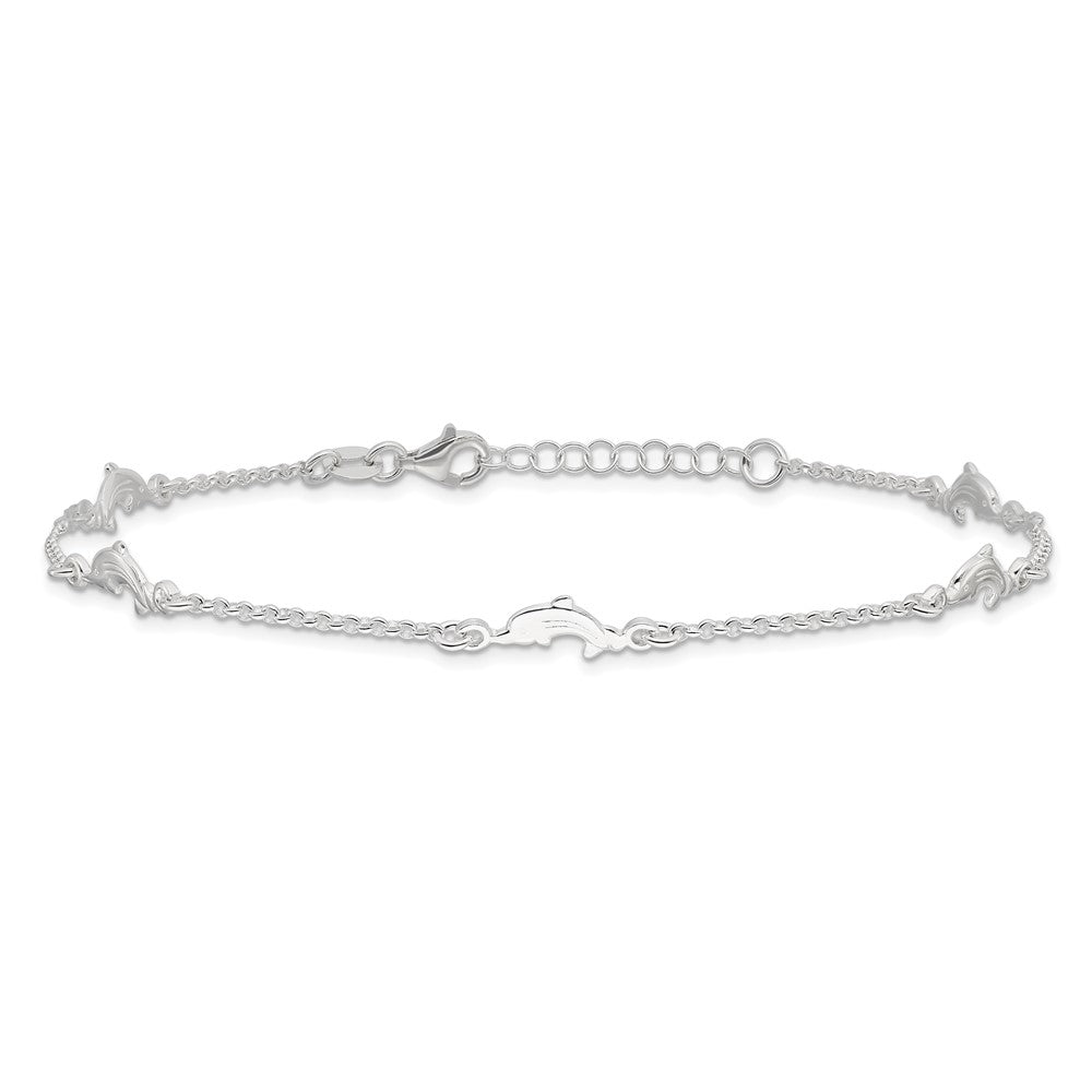 Sterling Silver Polished Dolphin 9In Plus1In Ext. Anklet