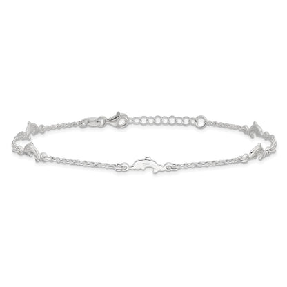 Sterling Silver Polished Dolphin 9In Plus1In Ext. Anklet
