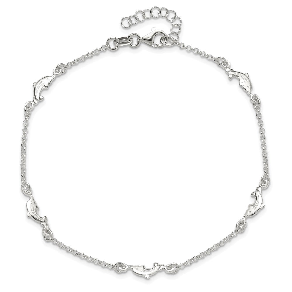 Sterling Silver Polished Dolphin 9In Plus1In Ext. Anklet