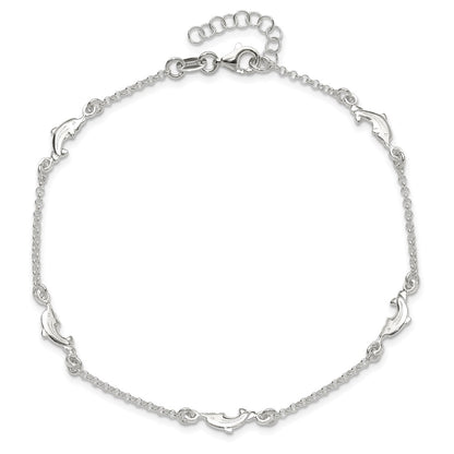 Sterling Silver Polished Dolphin 9In Plus1In Ext. Anklet