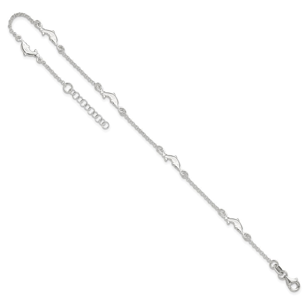 Sterling Silver Polished Dolphin 9In Plus1In Ext. Anklet