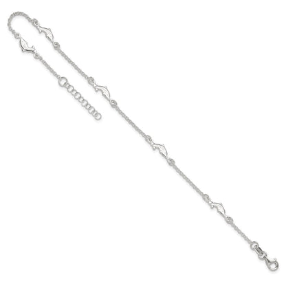 Sterling Silver Polished Dolphin 9In Plus1In Ext. Anklet