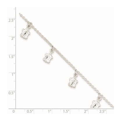 Sterling Silver Polished Turtle 9In Plus 1In Ext. Anklet
