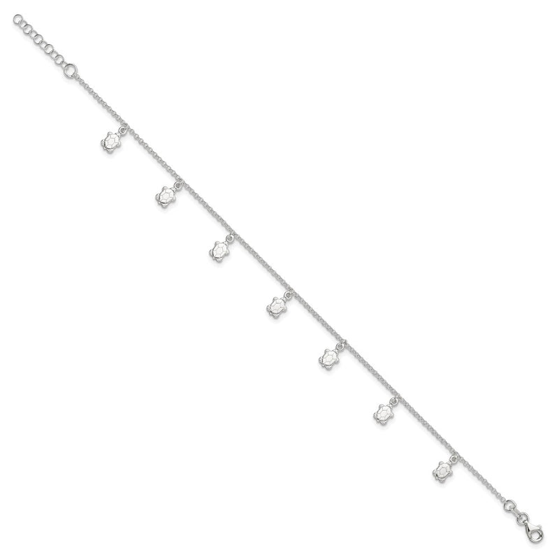 Sterling Silver Polished Turtle 9In Plus 1In Ext. Anklet