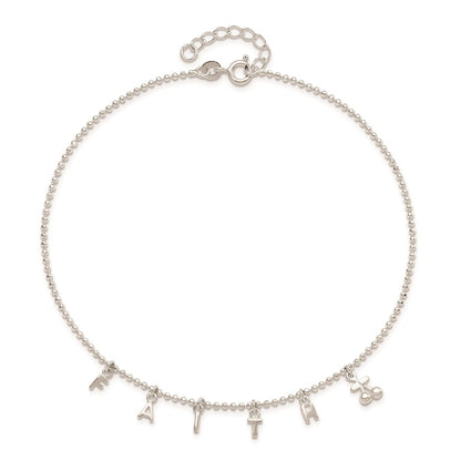 Sterling Silver Faith 10In Plus 1In Ext. Anklet