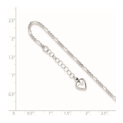 Sterling Silver Polished Heart 9In Plus 1In Ext. Anklet