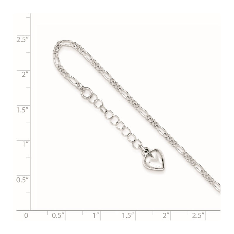 Sterling Silver Polished Heart 9In Plus 1In Ext. Anklet