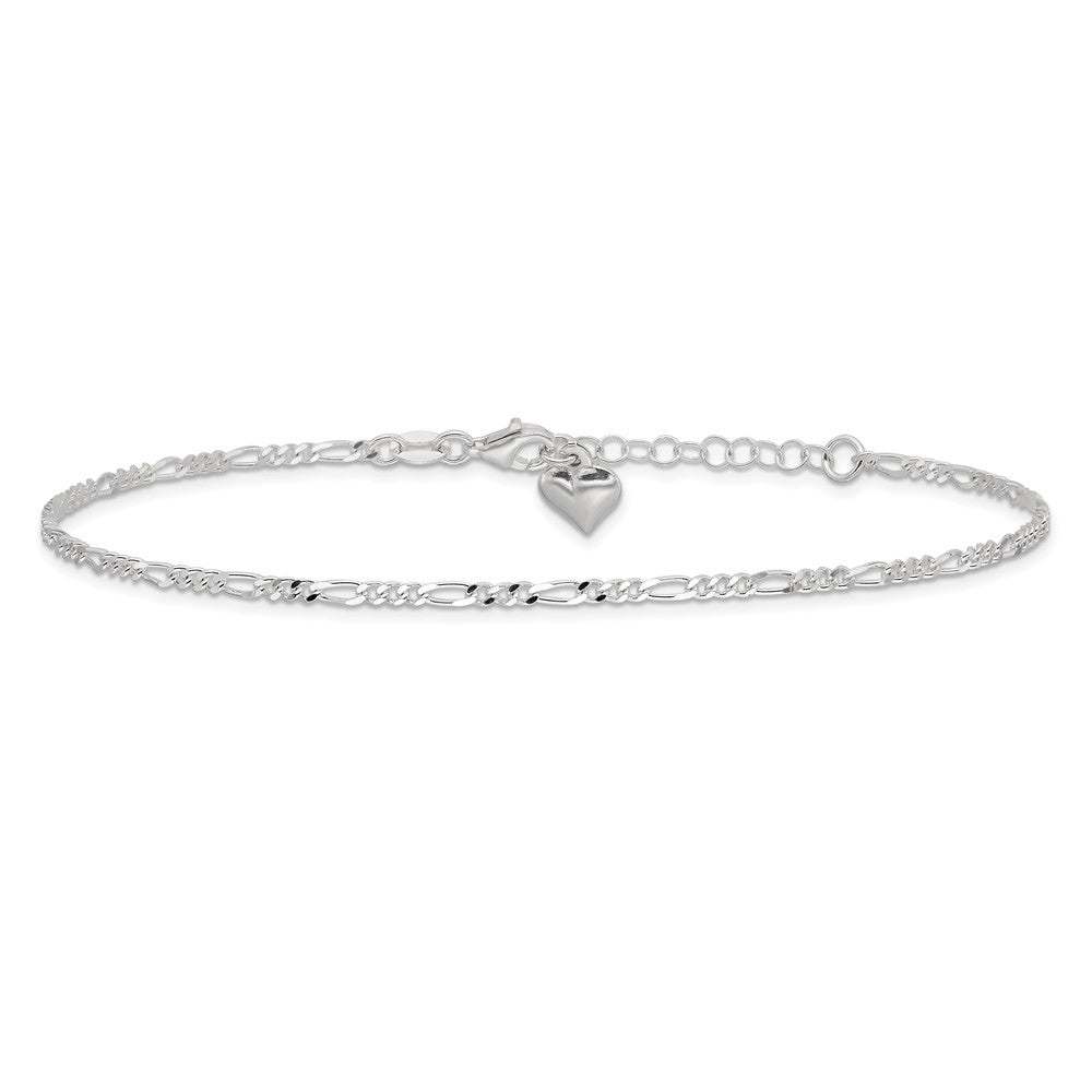 Sterling Silver Polished Heart 9In Plus 1In Ext. Anklet