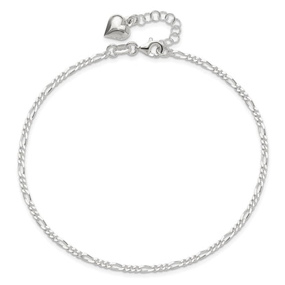 Sterling Silver Polished Heart 9In Plus 1In Ext. Anklet