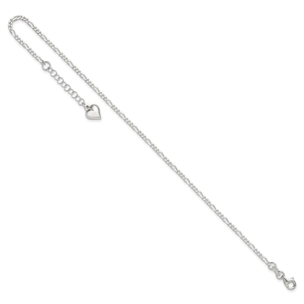 Sterling Silver Polished Heart 9In Plus 1In Ext. Anklet
