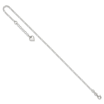 Sterling Silver Polished Heart 9In Plus 1In Ext. Anklet