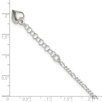 Sterling Silver Polished Heart 9In Plus 1In Ext. Anklet