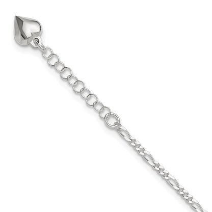 Sterling Silver Polished Heart 9In Plus 1In Ext. Anklet