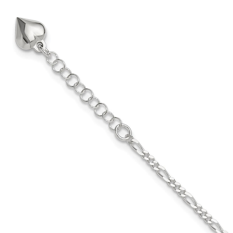 Sterling Silver Polished Heart 9In Plus 1In Ext. Anklet