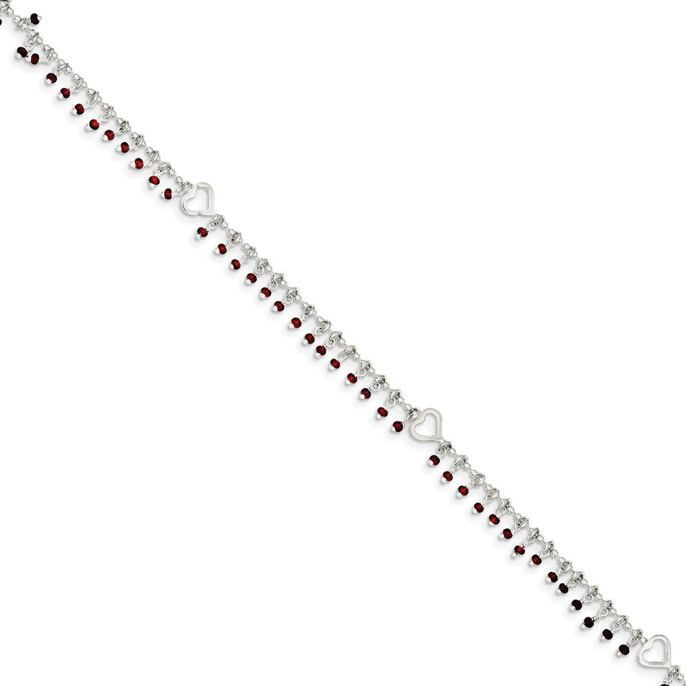 Sterling Silver Red Beads 10In Plus 1In Ext. Anklet