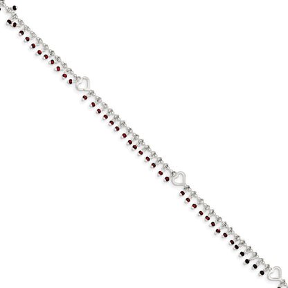 Sterling Silver Red Beads 10In Plus 1In Ext. Anklet