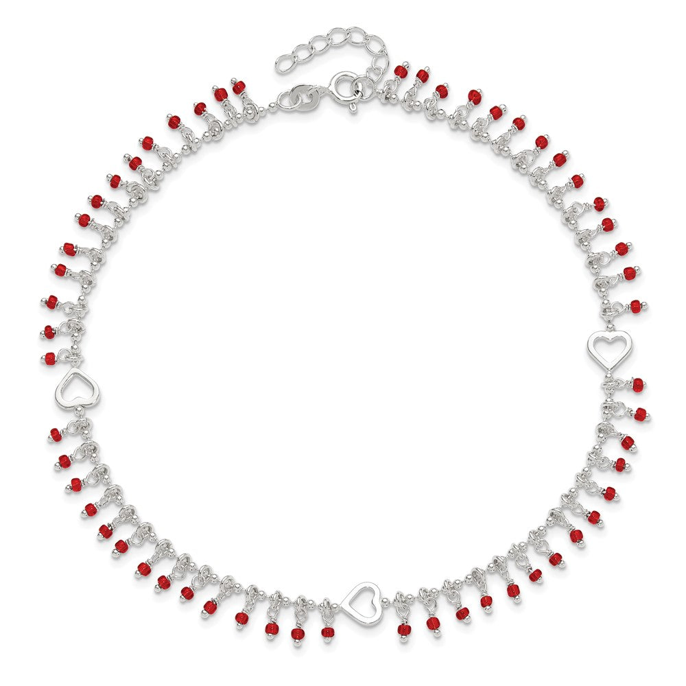Sterling Silver Red Beads 10In Plus 1In Ext. Anklet