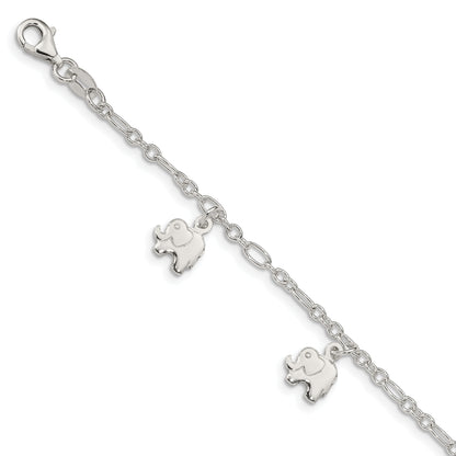 6 Inch Sterling Silver Polished Elephants With 1In Ext. Children'S Bracelet