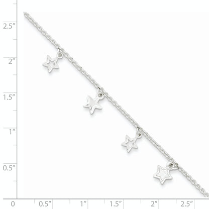 6 Inch Sterling Silver Polished & Textured Stars Children'S Bracelet