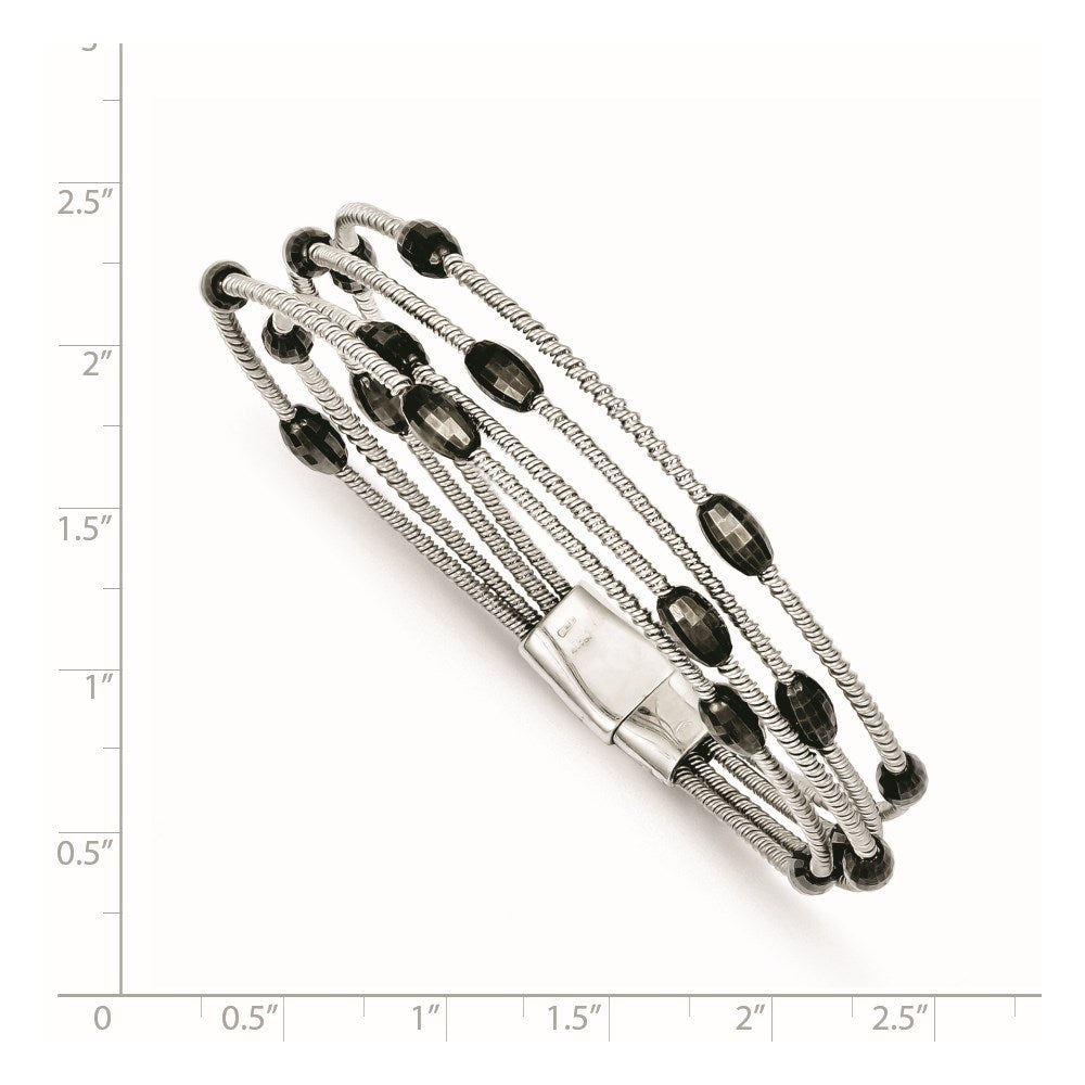 7.5 Inch Sterling Silver Ruthenium-Plated Bead Slide Clasp Bracelet