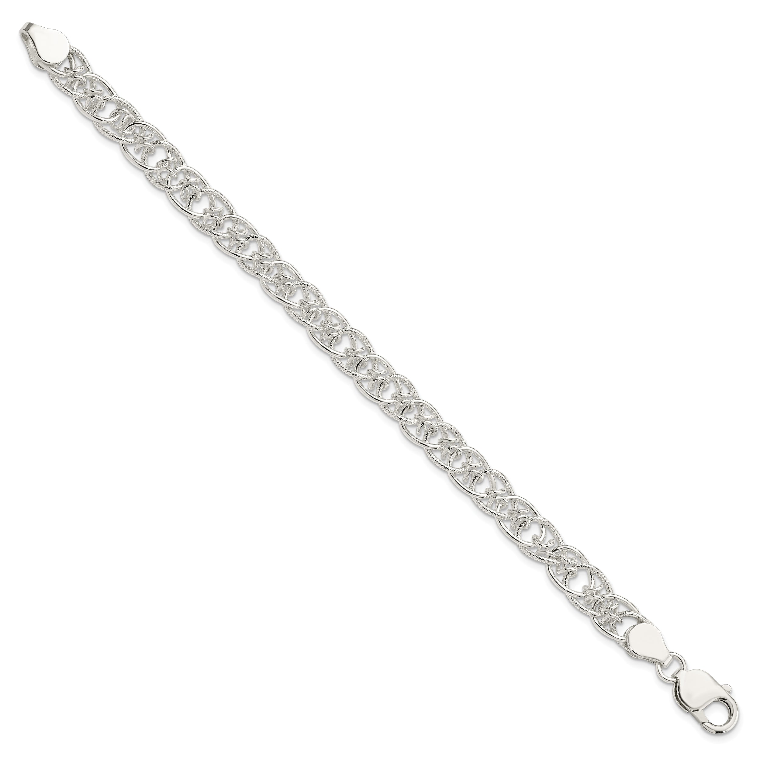 7.5 Inch Sterling Silver Polished And Textured Fancy 7.5 Inch Sterling Silver Polished And Textured Fancy