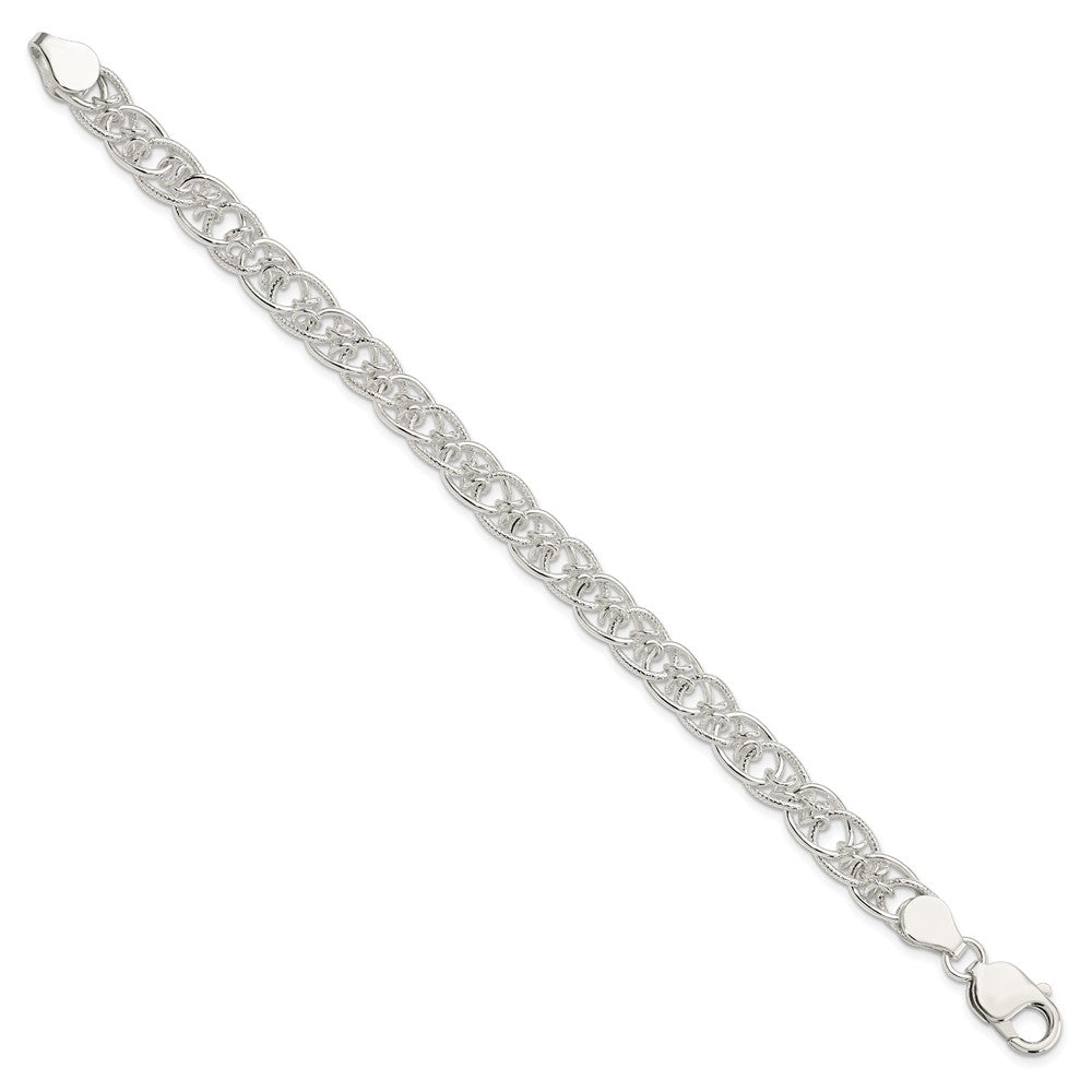 7.5 Inch Sterling Silver Polished And Textured Fancy Bracelet