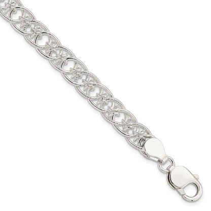 7.5 Inch Sterling Silver Polished And Textured Fancy Bracelet