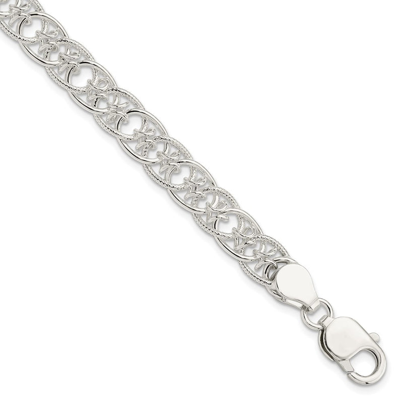 7.5 Inch Sterling Silver Polished And Textured Fancy Bracelet