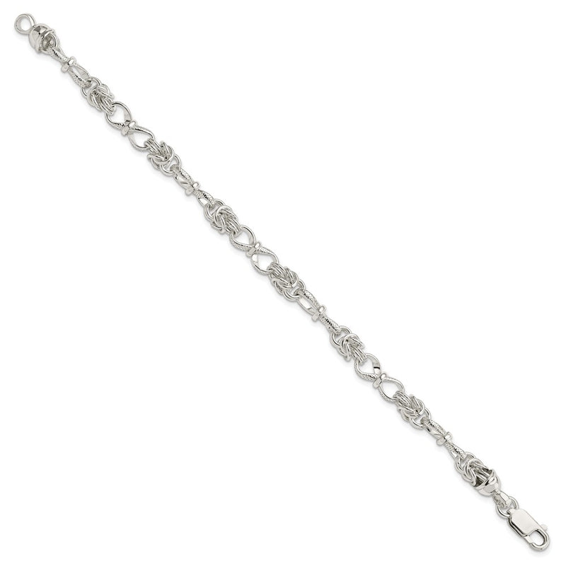 7.5 Inch Sterling Silver Polished And Textured Fancy Bracelet