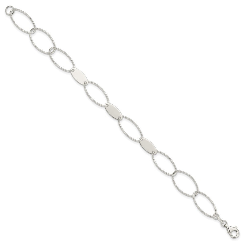 7.5 Inch Sterling Silver Polished And Textured Oval Link Bracelet