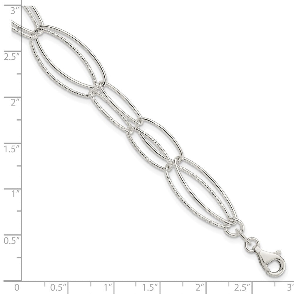 7.5 Inch Sterling Silver Polished And Textured Oval Link Bracelet