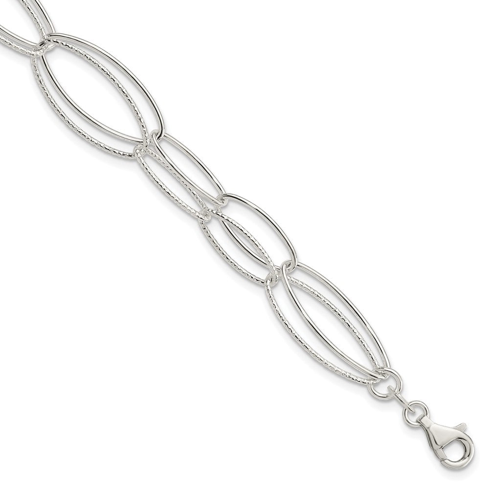 7.5 Inch Sterling Silver Polished And Textured Oval Link Bracelet