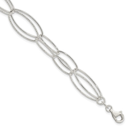 7.5 Inch Sterling Silver Polished And Textured Oval Link Bracelet