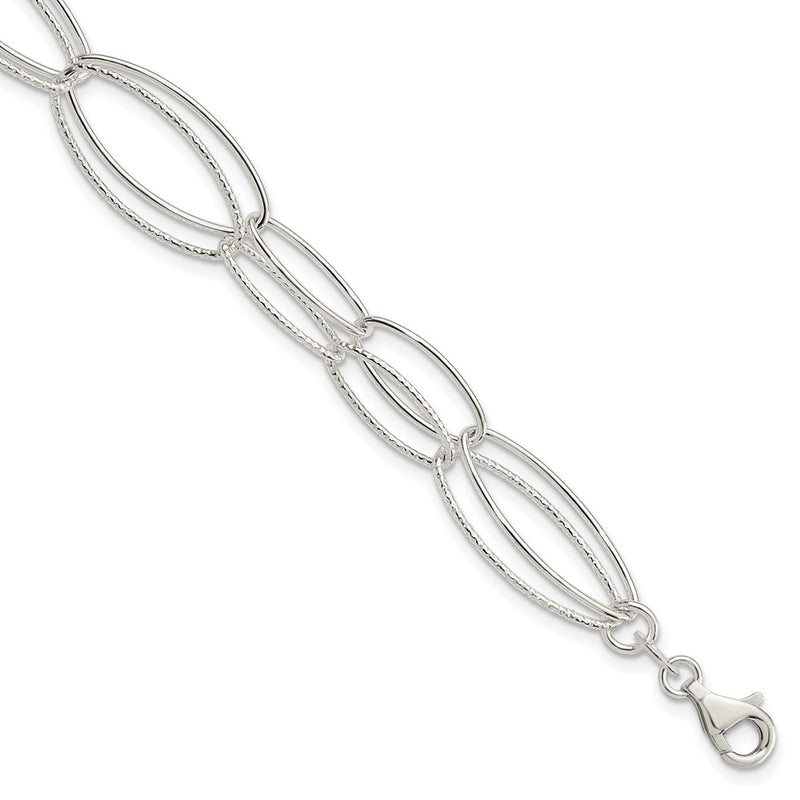 7.5 Inch Sterling Silver Polished And Textured Oval Link Bracelet