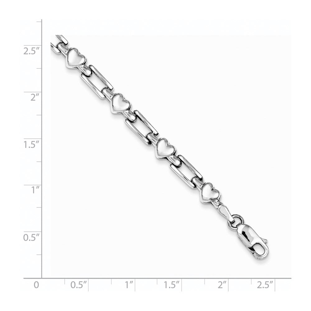 7.25 Inch Sterling Silver Rhodium Polished Hearts And Squares Bracelet