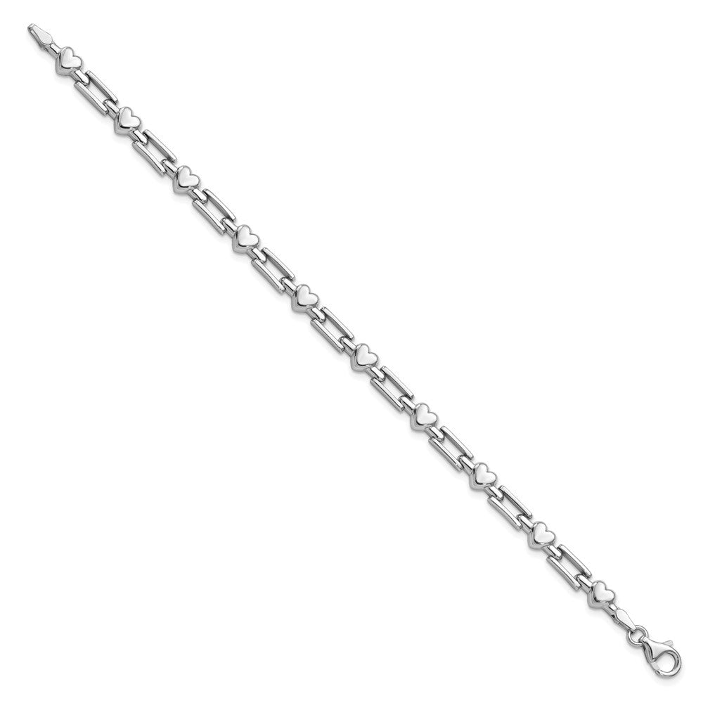7.25 Inch Sterling Silver Rhodium Polished Hearts And Squares Bracelet