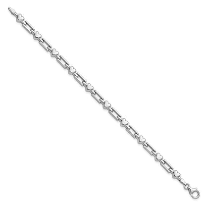7.25 Inch Sterling Silver Rhodium Polished Hearts And Squares Bracelet