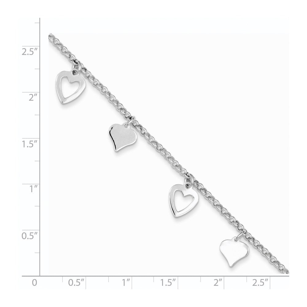 7.5 Inch Sterling Silver Polished Heart Bracelet
