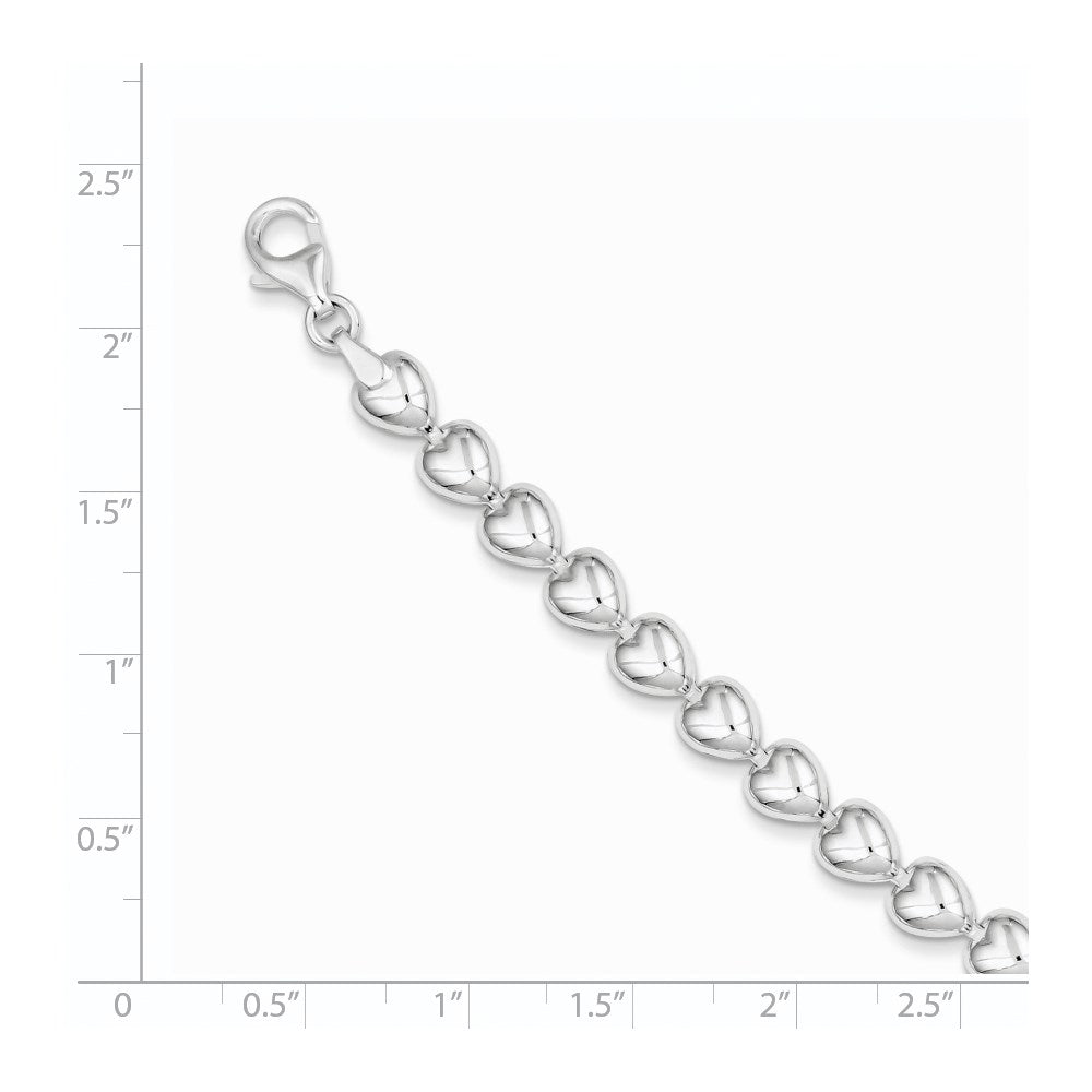 7.5 Inch Sterling Silver Polished Heart Bracelet