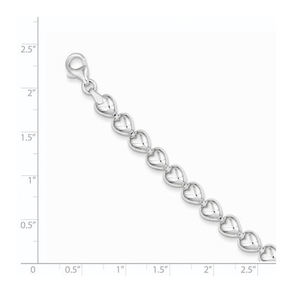 7.5 Inch Sterling Silver Polished Heart Bracelet