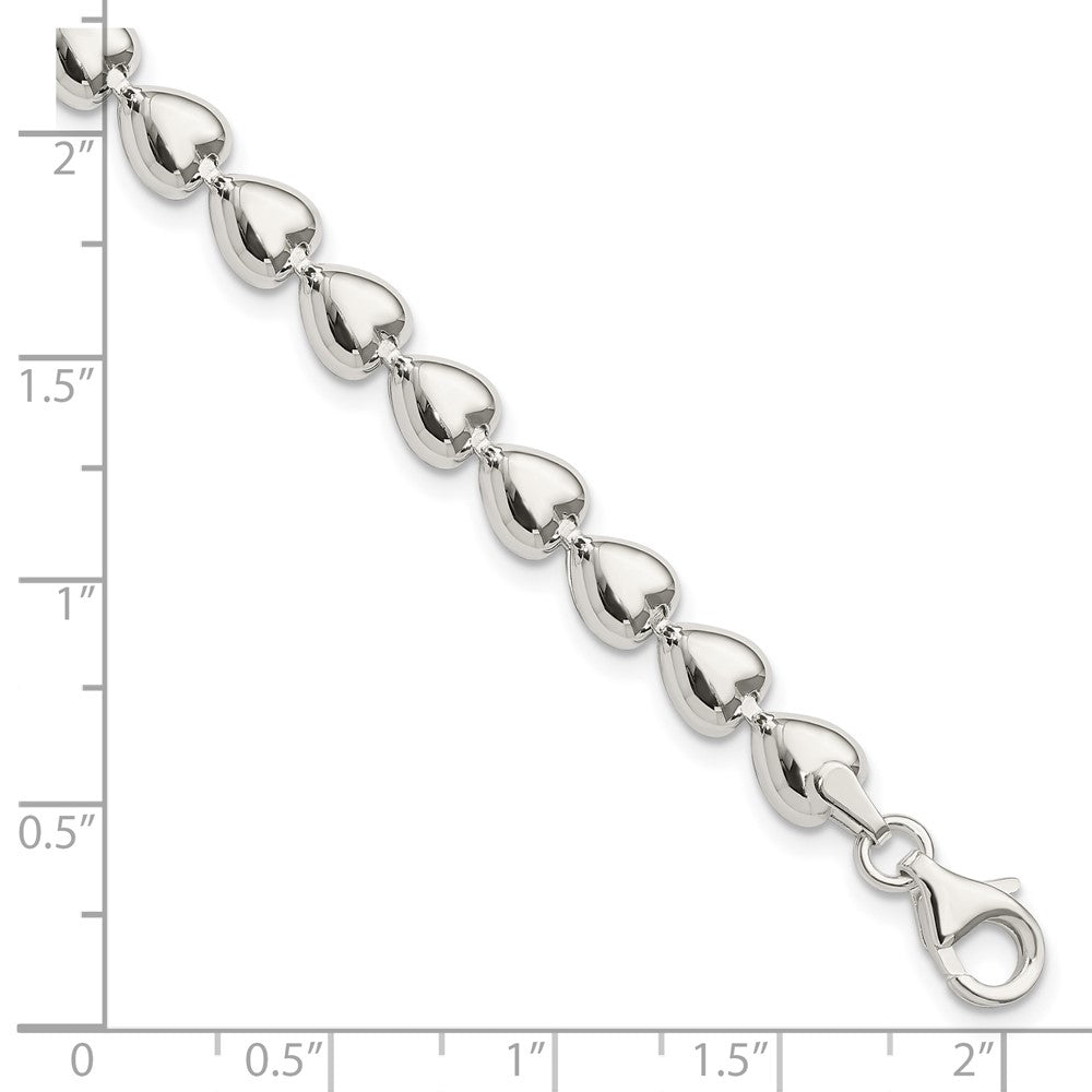 7.5 Inch Sterling Silver Polished Heart Bracelet