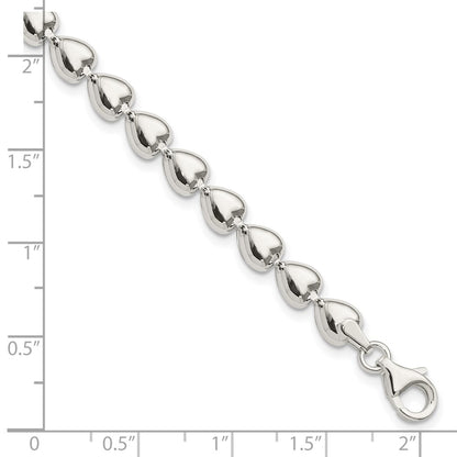 7.5 Inch Sterling Silver Polished Heart Bracelet