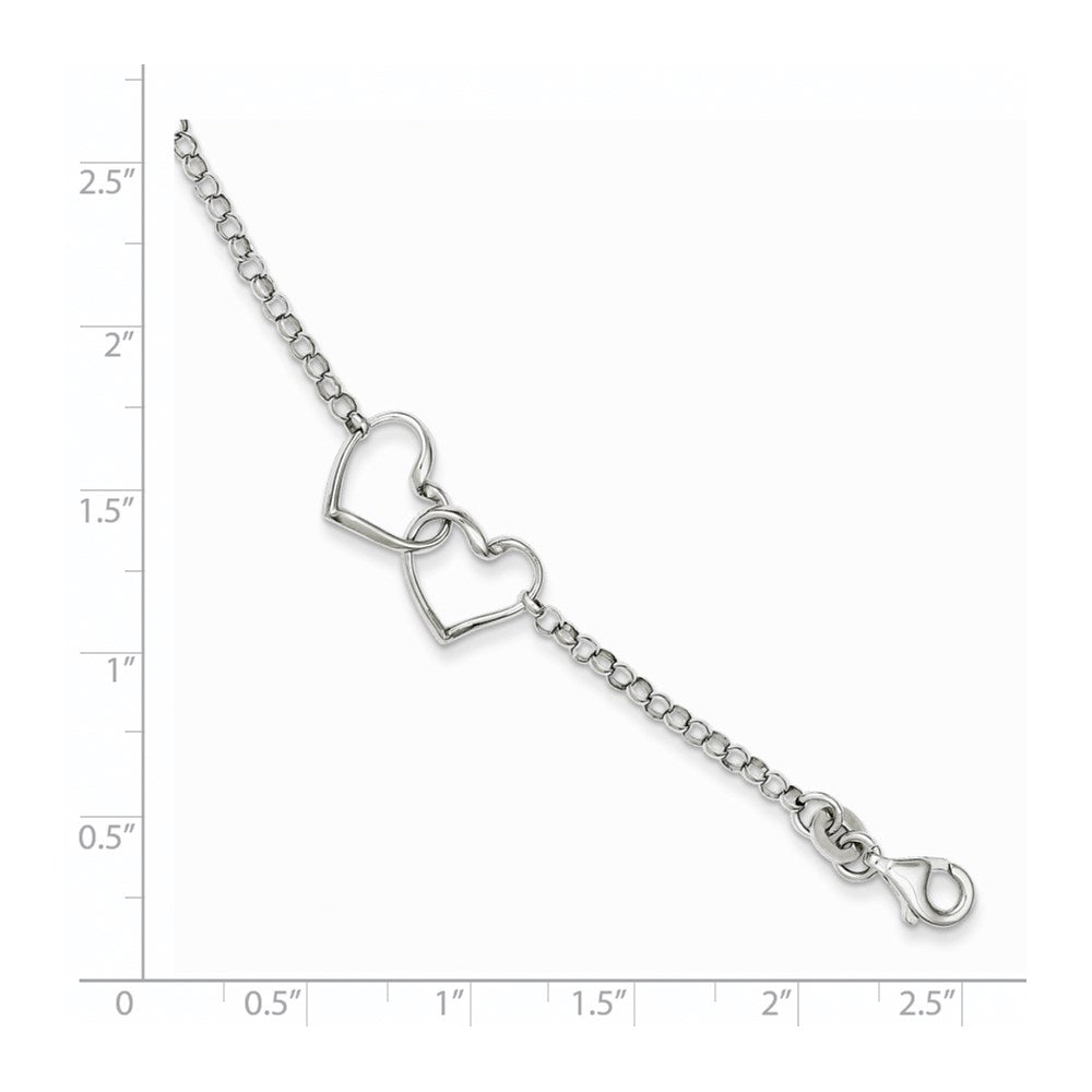 7.25 Inch Sterling Silver Rhodium Plated Heart Bracelet